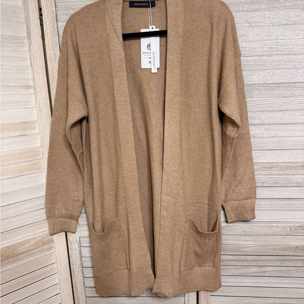 New Directions Women's Camel Open Front Cardigan